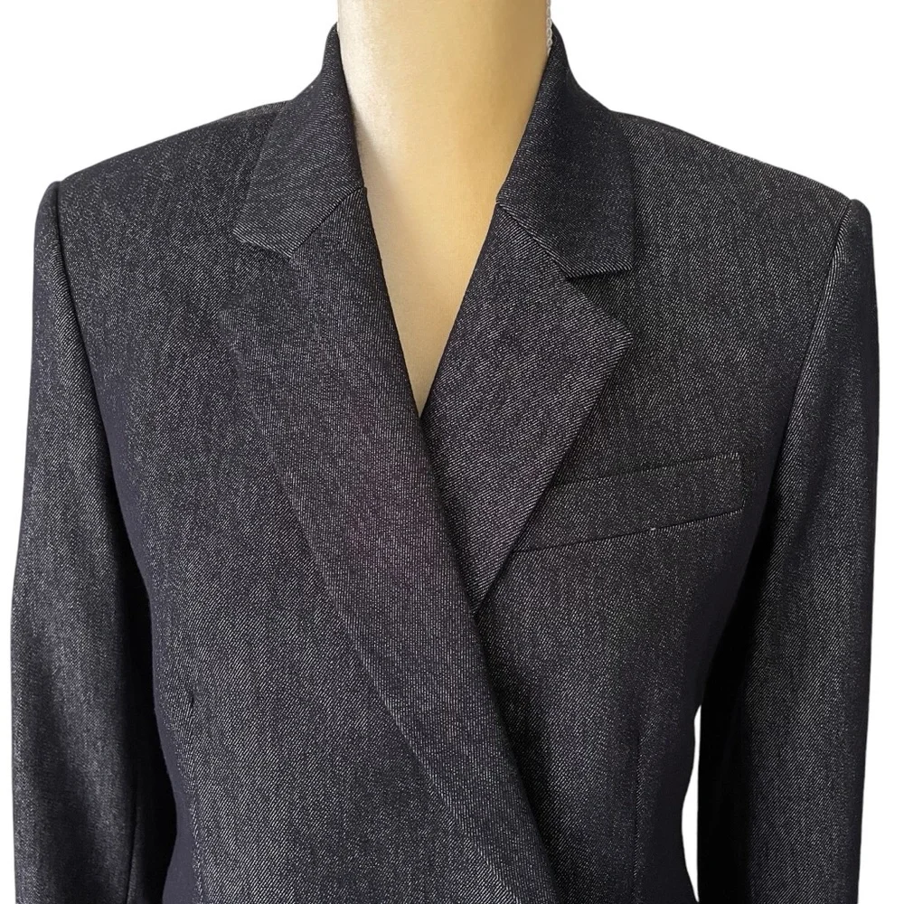 Theory Double Breasted Stretch Denim Navy Blazer NWT - Picture 2 of 16